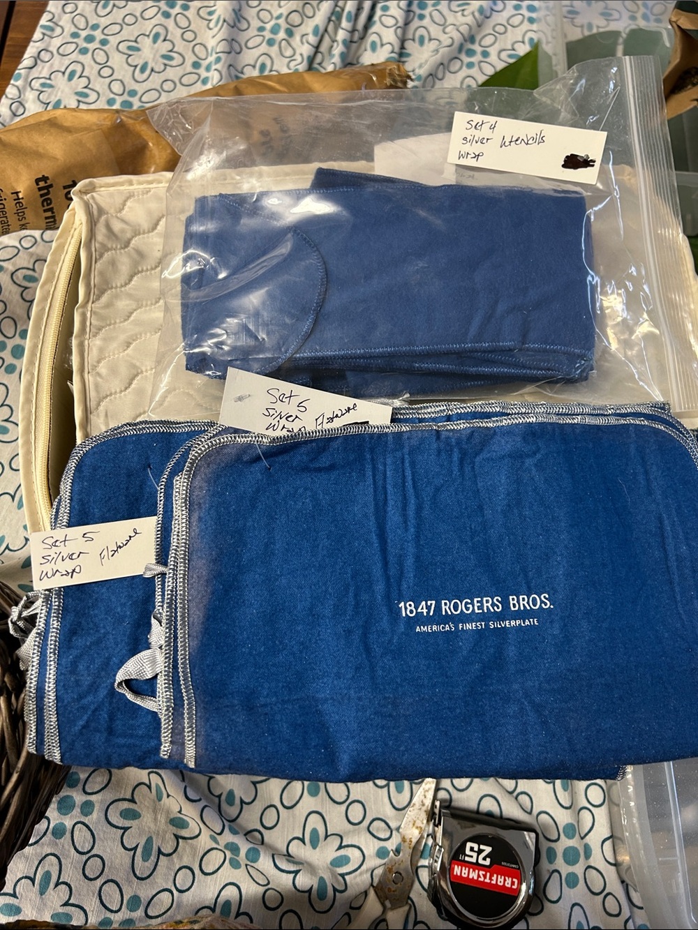 Blue Silverware Storage Pouches